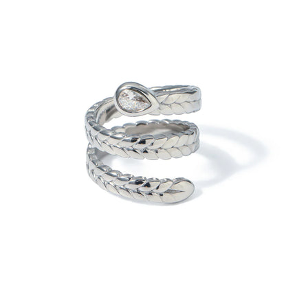 Triple Wrap Diamond Eye Leaf Textured Ring