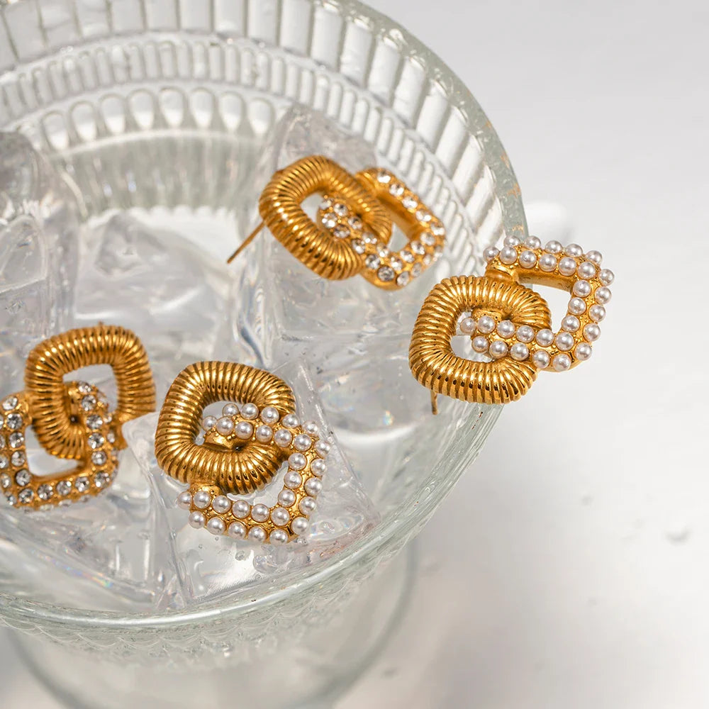 18k Textured Dual Squircle Earrings