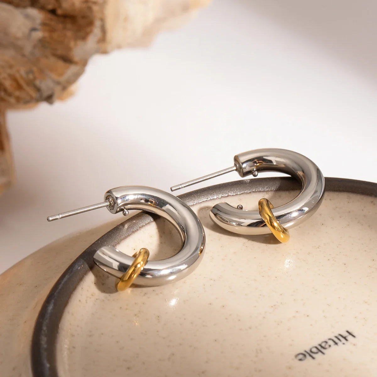 Two Tone Classic C Dual Ring Hoop Earrings