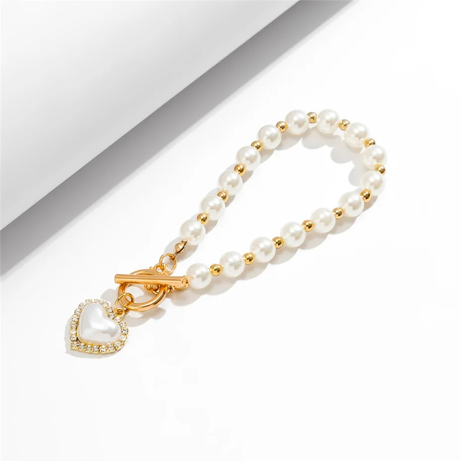 Pearl Heart Diamond Accented Bracelet
