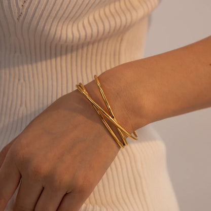 18k Interlaced Trio Bangle Cuff Bracelet