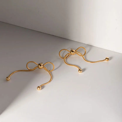 18k Dainty Feminine Chain Bow Earrings