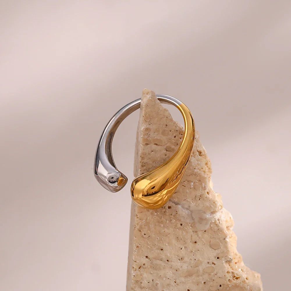 Modern Two Tone Droplet Ring