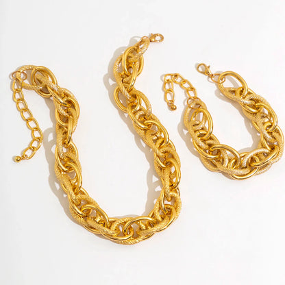 Bold Chunky Woven Dual Chain Bracelet and Necklace Set