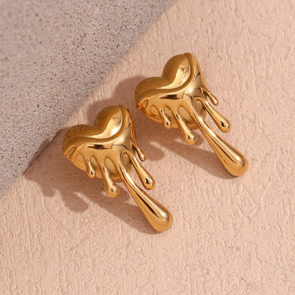 18k Melting Heart Stud Earrings