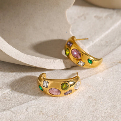 Gem Mine Crescent Moon Stud Earrings