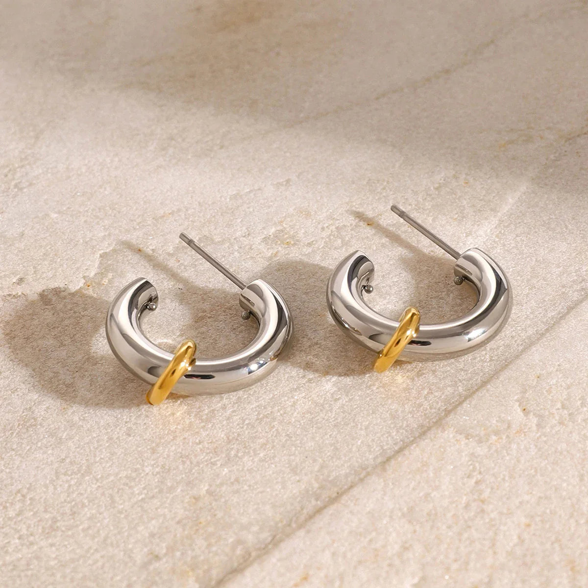 Two Tone Classic C Dual Ring Hoop Earrings