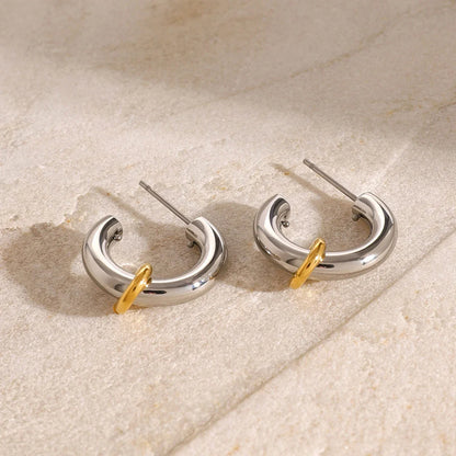 Two Tone Classic C Dual Ring Hoop Earrings