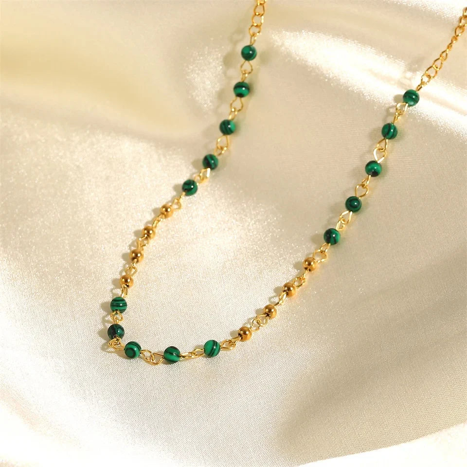 Dainty Gold & Malachite Stone Necklace