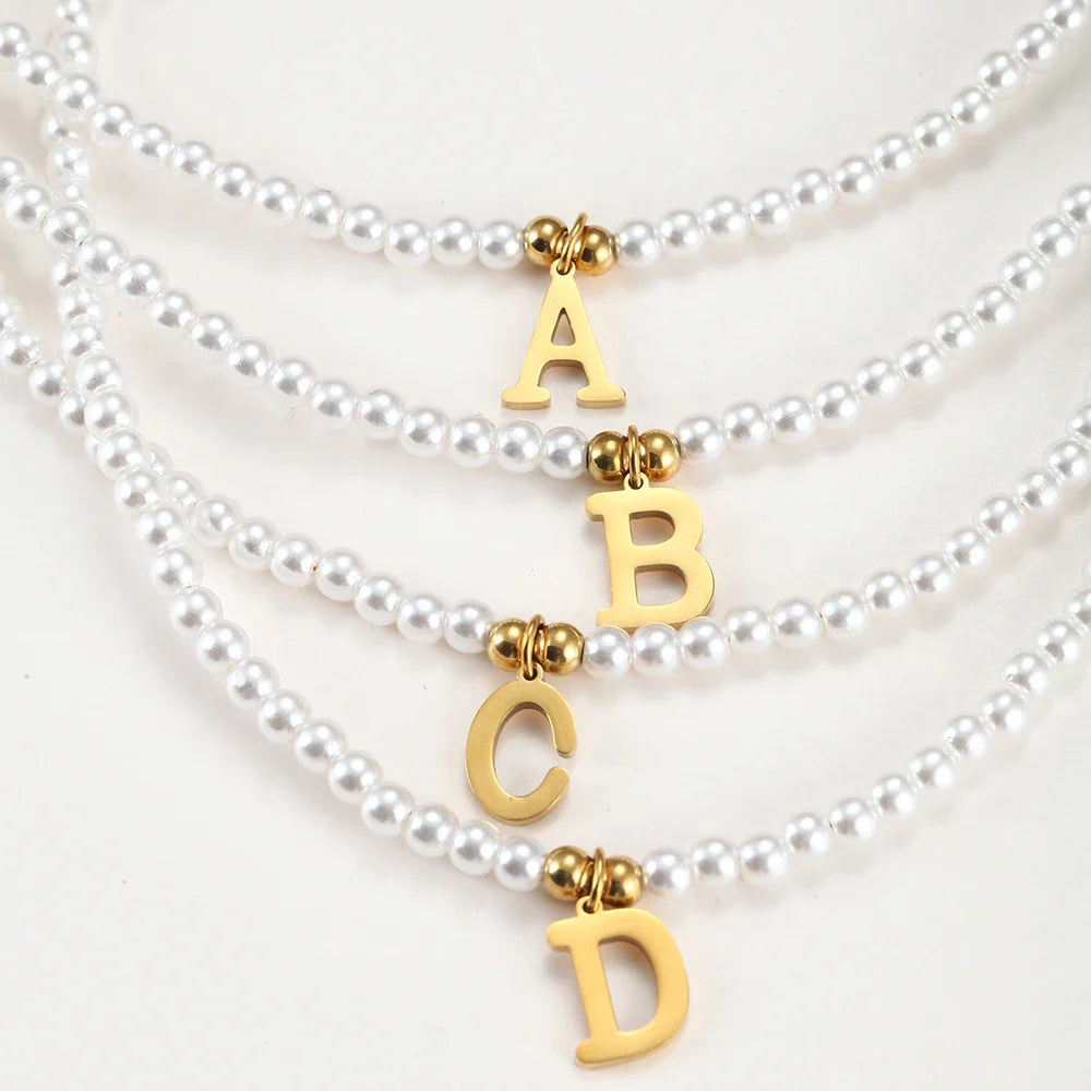 Elegant Gold Accented Pearl Letter Initial Necklace