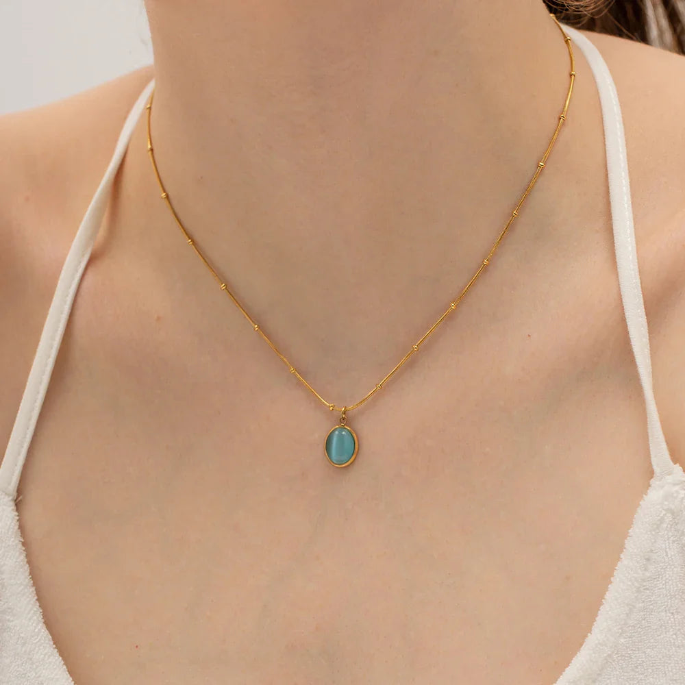 18k Blue Opal Satellite Chain Necklace