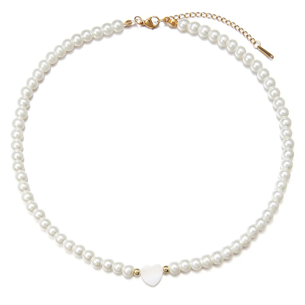 Classy Pearl Heart Choker Necklace