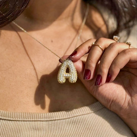 Chunky Bubble Diamond Dazzle Initial Necklaces