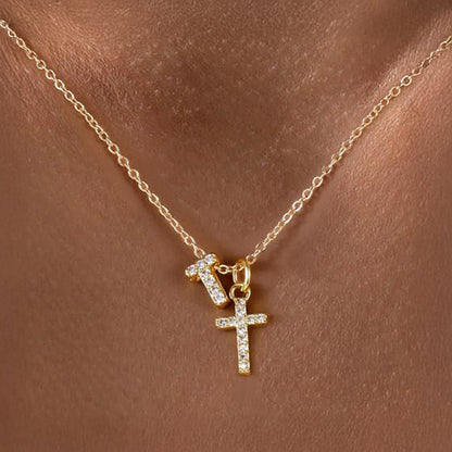 Dainty Diamond Initial & Cross Necklace