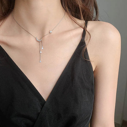 Crescent Moon Dangling Star Necklace