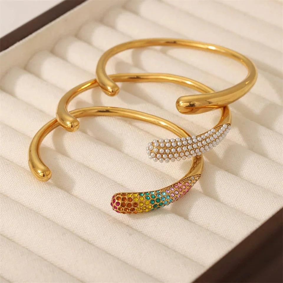 Accented Classy Bangle Cuff Bracelets