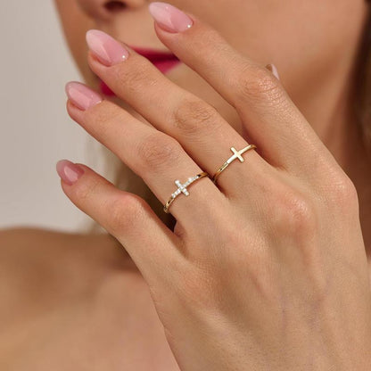2pc Classy & Diamond Accented Cross Rings