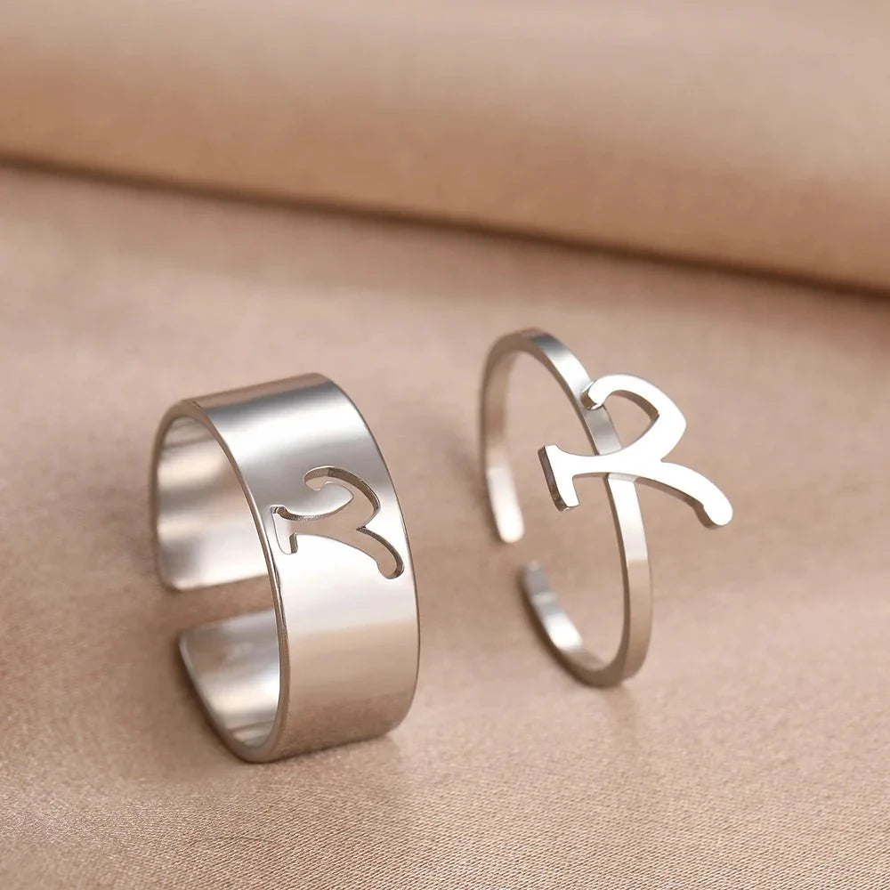 Adjustable Couples Matching Letter Rings