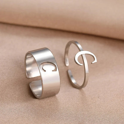 Adjustable Couples Matching Letter Rings