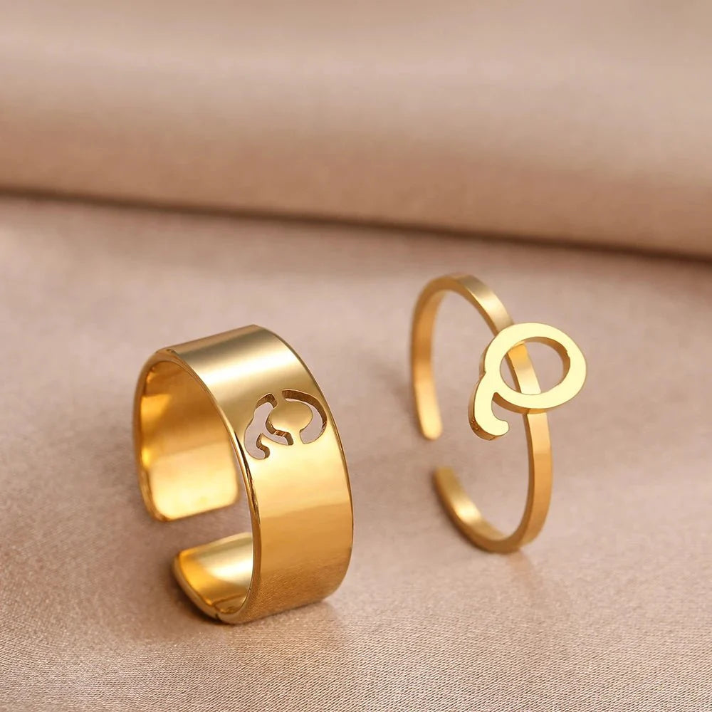 Adjustable Couples Matching Letter Rings