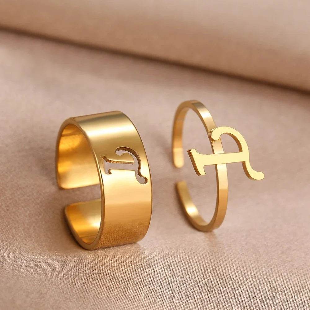 Adjustable Couples Matching Letter Rings