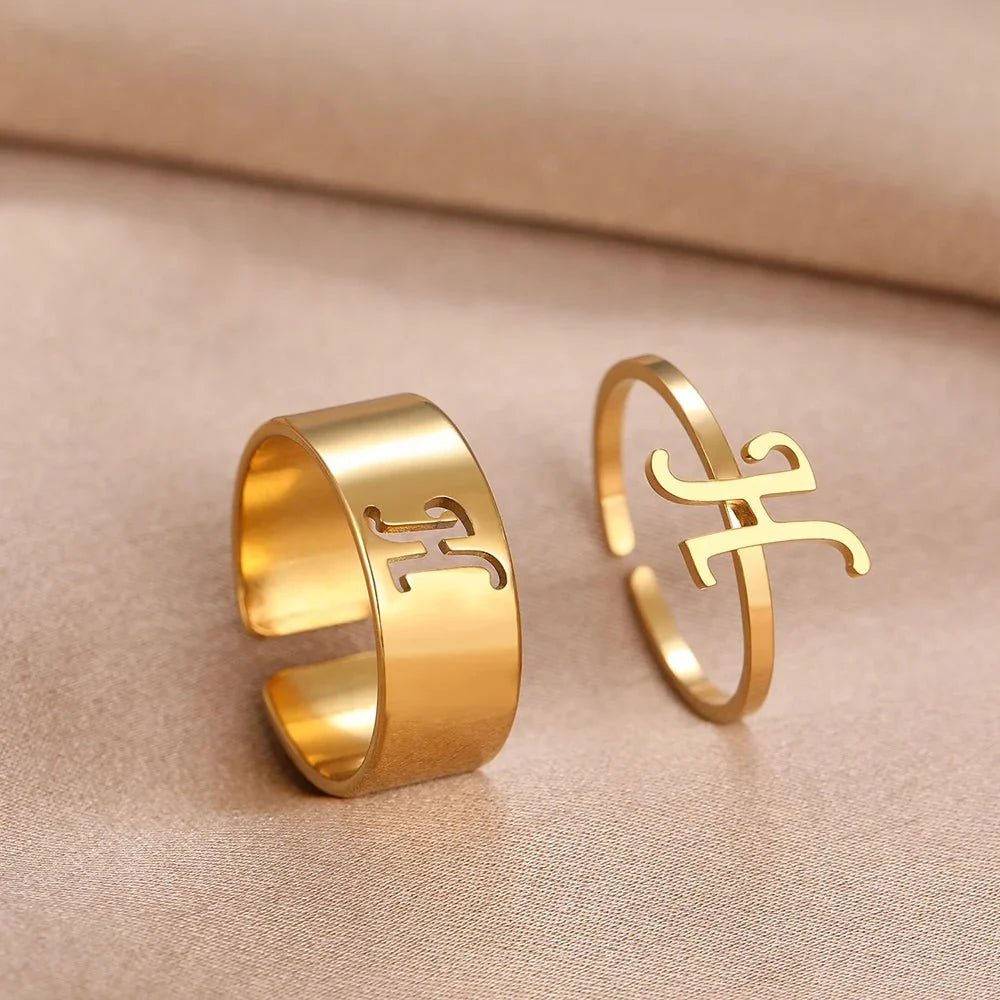 Adjustable Couples Matching Letter Rings