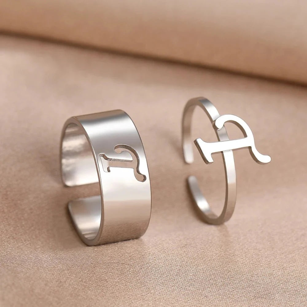 Adjustable Couples Matching Letter Rings