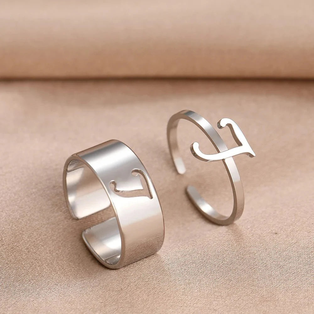 Adjustable Couples Matching Letter Rings
