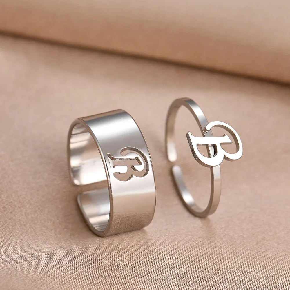 Adjustable Couples Matching Letter Rings
