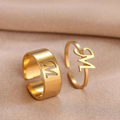 Adjustable Couples Matching Letter Rings