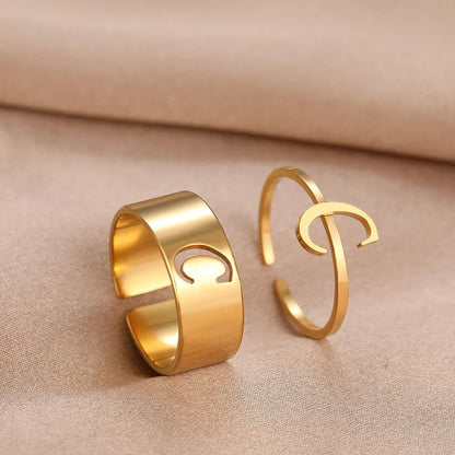 Adjustable Couples Matching Letter Rings