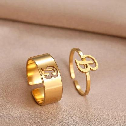 Adjustable Couples Matching Letter Rings