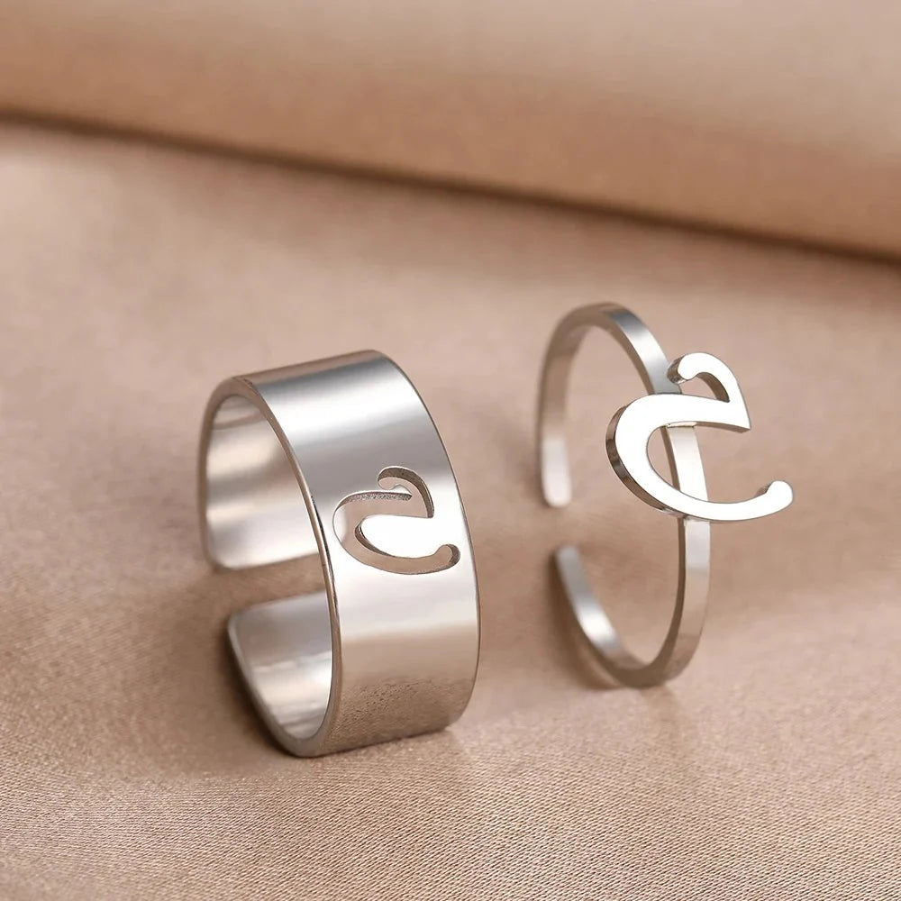 Adjustable Couples Matching Letter Rings