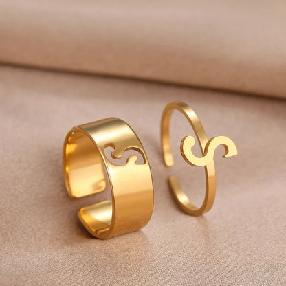 Adjustable Couples Matching Letter Rings