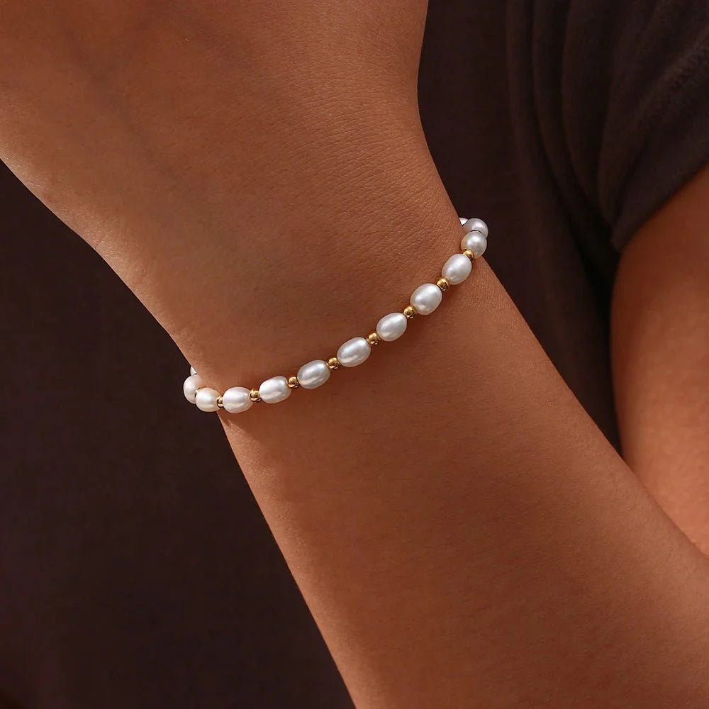 Adjustable Gold Accented Pearl Bracelet