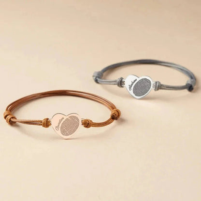 Adjustable Heart Custom Name & Fingerprint Rope Bracelet