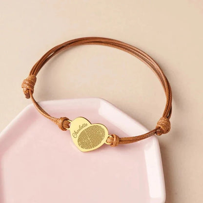 Adjustable Heart Custom Name & Fingerprint Rope Bracelet
