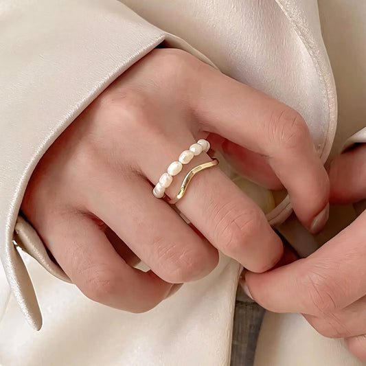 Adjustable Layered Pearl Accented Ring