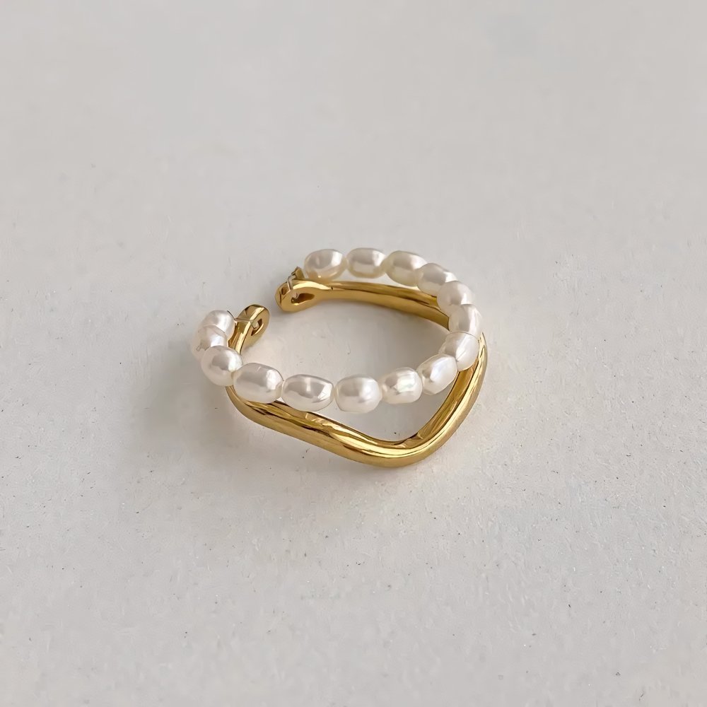 Adjustable Layered Pearl Accented Ring