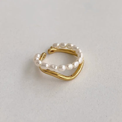 Adjustable Layered Pearl Accented Ring