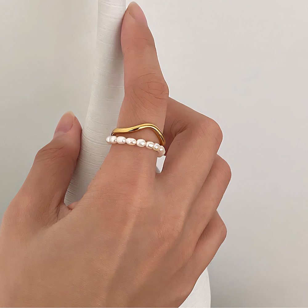Adjustable Layered Pearl Accented Ring
