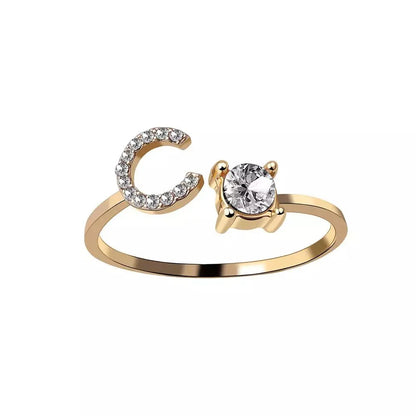 Adjustable Dainty Diamond Letter Initial Ring