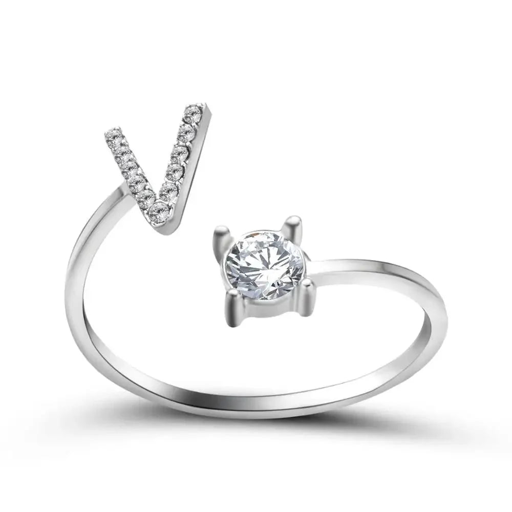 Adjustable Dainty Diamond Letter Initial Ring