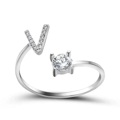 Adjustable Dainty Diamond Letter Initial Ring