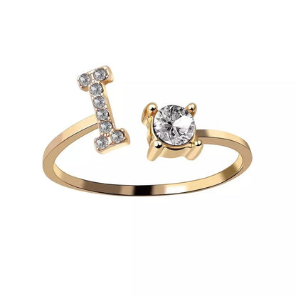 Adjustable Dainty Diamond Letter Initial Ring