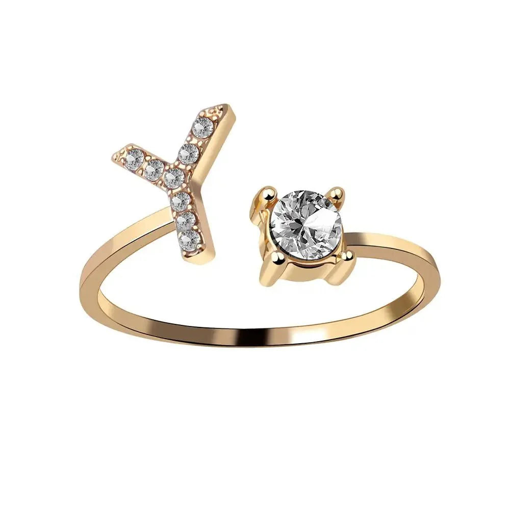 Adjustable Dainty Diamond Letter Initial Ring