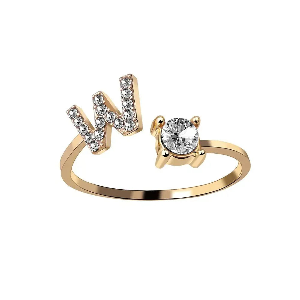 Adjustable Dainty Diamond Letter Initial Ring
