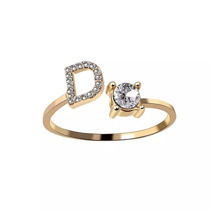 Adjustable Dainty Diamond Letter Initial Ring