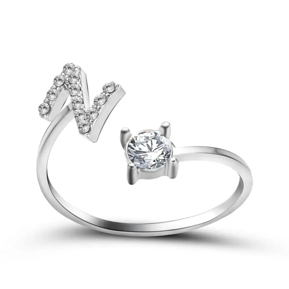 Adjustable Dainty Diamond Letter Initial Ring