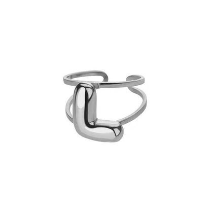 Adjustable Open Band Bubble Letter Initial Ring